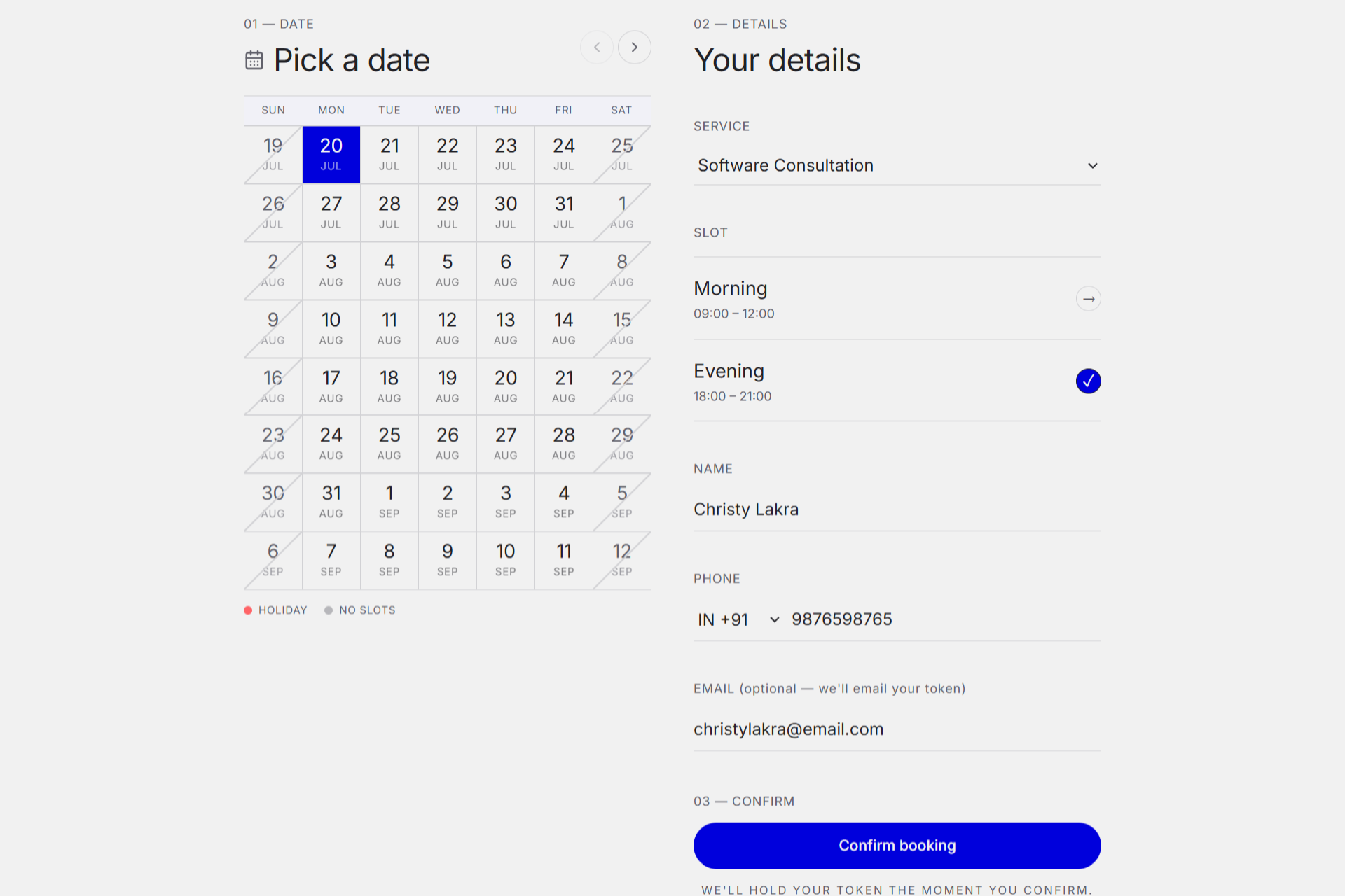 TableTap public booking page with editorial calendar and details panel